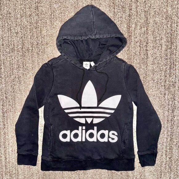 Adidas Trefoil Large Logo Pullover Hoodie in Black White Size Small Women's - Picture 1 of 7